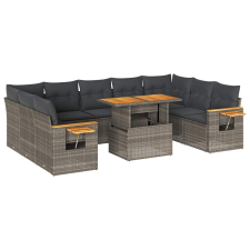 vidaXL 10 részes szürke polyrattan akácfa kerti ülőgarnitúra párnákkal (3327644) kerti bútor