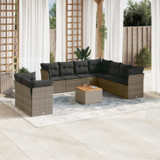 vidaXL 10 részes szürke polyrattan kerti ülőgarnitúra párnákkal kerti bútor