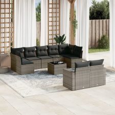 vidaXL 10 részes szürke polyrattan kerti ülőgarnitúra párnákkal kerti bútor