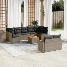 vidaXL 10 részes szürke polyrattan kerti ülőgarnitúra párnákkal kerti bútor