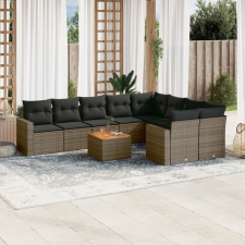 vidaXL 10 részes szürke polyrattan kerti ülőgarnitúra párnákkal kerti bútor