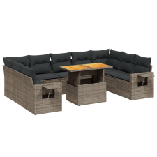 vidaXL 10 részes szürke polyrattan kerti ülőgarnitúra párnákkal kerti bútor
