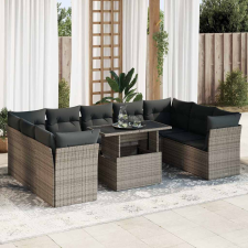 vidaXL 10 részes szürke polyrattan kerti ülőgarnitúra párnákkal kerti bútor