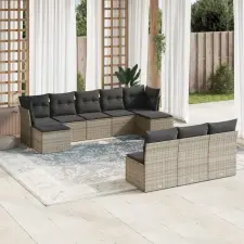 vidaXL 10 részes szürke polyrattan kerti ülőgarnitúra párnákkal kerti bútor