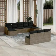vidaXL 10 részes szürke polyrattan kerti ülőgarnitúra párnákkal kerti bútor