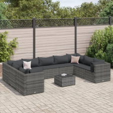 vidaXL 10 részes szürke polyrattan kerti ülőgarnitúra párnákkal kerti bútor