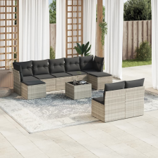 vidaXL 10 részes világosszürke polyrattan kerti ülőgarnitúra párnákkal kerti bútor