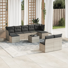 vidaXL 10 részes világosszürke polyrattan kerti ülőgarnitúra párnákkal kerti bútor