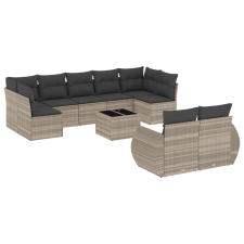 vidaXL 10 részes világosszürke polyrattan kerti ülőgarnitúra párnákkal (3221831) kerti bútor