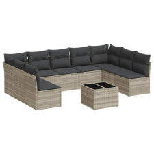 vidaXL 10 részes világosszürke polyrattan kerti ülőgarnitúra párnákkal (3249921) kerti bútor
