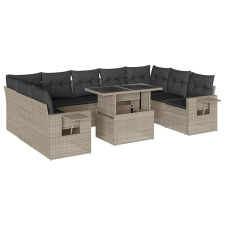 vidaXL 10 részes világosszürke polyrattan kerti ülőgarnitúra párnákkal (3268112) kerti bútor