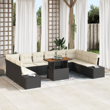vidaXL 11 Darabos Kerti Kanapészett Párnákkal Fekete Poly Rattan kerti bútor