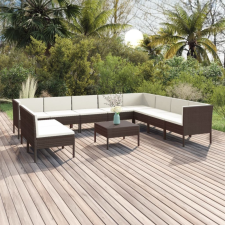 vidaXL 11 részes barna polyrattan kerti bútorszett párnákkal kerti bútor