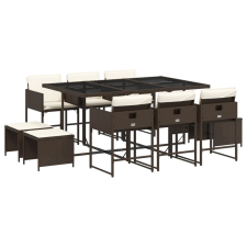 vidaXL 11 részes barna polyrattan kerti ülőgarnitúra párnákkal (3211329) kerti bútor
