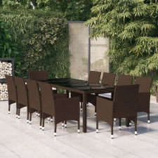 vidaXL 11 részes barna polyrattan kültéri étkezőgarnitúra kerti bútor