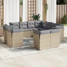 vidaXL 11 részes bézs polyrattan kerti ülőgarnitúra párnákkal kerti bútor