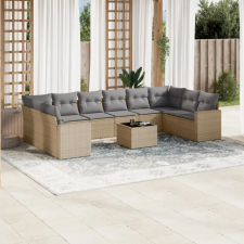 vidaXL 11 részes bézs polyrattan kerti ülőgarnitúra párnákkal kerti bútor