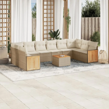 vidaXL 11 részes bézs polyrattan kerti ülőgarnitúra párnákkal kerti bútor