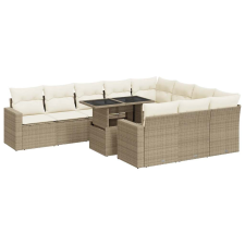 vidaXL 11 részes bézs polyrattan kerti ülőgarnitúra párnákkal (3326389) kerti bútor