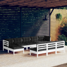 vidaXL 11 részes fehér fenyőfa kerti ülőgarnitúra párnákkal kerti bútor