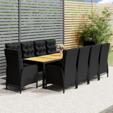vidaXL 11 részes fekete polirattan kerti étkezőgarnitúra kerti bútor