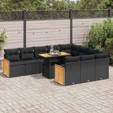 vidaXL 11 részes fekete polyrattan akácfa kerti ülőgarnitúra párnákkal kerti bútor