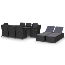 vidaXL 11 részes fekete polyrattan kerti étkezőgarnitúra kerti bútor