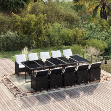vidaXL 11 részes fekete polyrattan kerti étkezőgarnitúra párnákkal kerti bútor