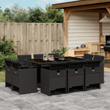vidaXL 11 részes fekete polyrattan kerti étkezőgarnitúra párnákkal kerti bútor