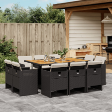 vidaXL 11 részes fekete polyrattan kerti étkezőgarnitúra párnákkal kerti bútor