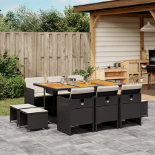 vidaXL 11 részes fekete polyrattan kerti étkezőgarnitúra párnákkal kerti bútor