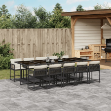 vidaXL 11 részes fekete polyrattan kerti étkezőgarnitúra párnákkal kerti bútor