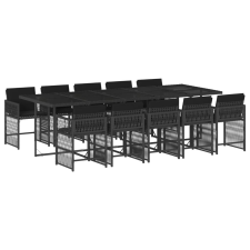 vidaXL 11 részes fekete polyrattan kerti étkezőgarnitúra párnákkal kerti bútor