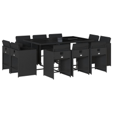vidaXL 11 részes fekete polyrattan kerti étkezőgarnitúra párnákkal kerti bútor
