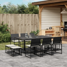 vidaXL 11 részes fekete polyrattan kerti étkezőgarnitúra párnákkal kerti bútor