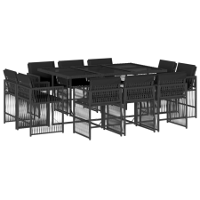 vidaXL 11 részes fekete polyrattan kerti étkezőgarnitúra párnákkal kerti bútor