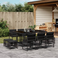 vidaXL 11 részes fekete polyrattan kerti étkezőgarnitúra párnákkal kerti bútor
