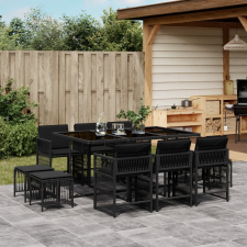 vidaXL 11 részes fekete polyrattan kerti étkezőgarnitúra párnákkal kerti bútor