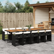 vidaXL 11 részes fekete polyrattan kerti étkezőgarnitúra párnákkal kerti bútor