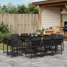 vidaXL 11 részes fekete polyrattan kerti étkezőgarnitúra párnákkal kerti bútor