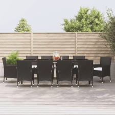 vidaXL 11 részes fekete polyrattan kerti étkezőgarnitúra párnákkal kerti bútor