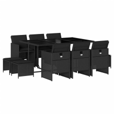 vidaXL 11 részes fekete polyrattan kerti étkezőgarnitúra párnákkal (3210607) kerti bútor