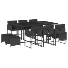 vidaXL 11 részes fekete polyrattan kerti étkezőgarnitúra párnákkal (3211327) kerti bútor