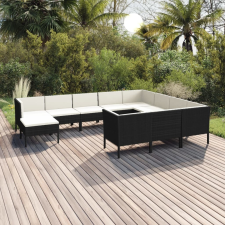 vidaXL 11 részes fekete polyrattan kerti ülőgarnitúra párnákkal kerti bútor