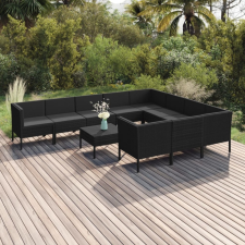 vidaXL 11 részes fekete polyrattan kerti ülőgarnitúra párnákkal kerti bútor