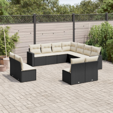 vidaXL 11 részes fekete polyrattan kerti ülőgarnitúra párnákkal kerti bútor