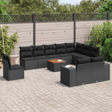 vidaXL 11 részes fekete polyrattan kerti ülőgarnitúra párnákkal kerti bútor
