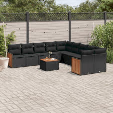 vidaXL 11 részes fekete polyrattan kerti ülőgarnitúra párnákkal kerti bútor