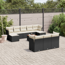 vidaXL 11 részes fekete polyrattan kerti ülőgarnitúra párnákkal kerti bútor