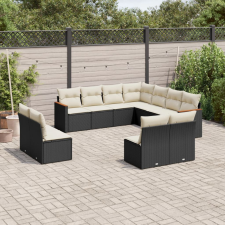 vidaXL 11 részes fekete polyrattan kerti ülőgarnitúra párnákkal kerti bútor